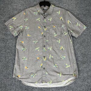 VANS Shirt Mens M Grey AOP Parrots Short‎ Sleeve Button Up Pocket Skate Adult